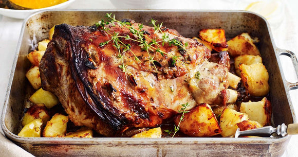 Honey glazed lamb mini roast + potatos